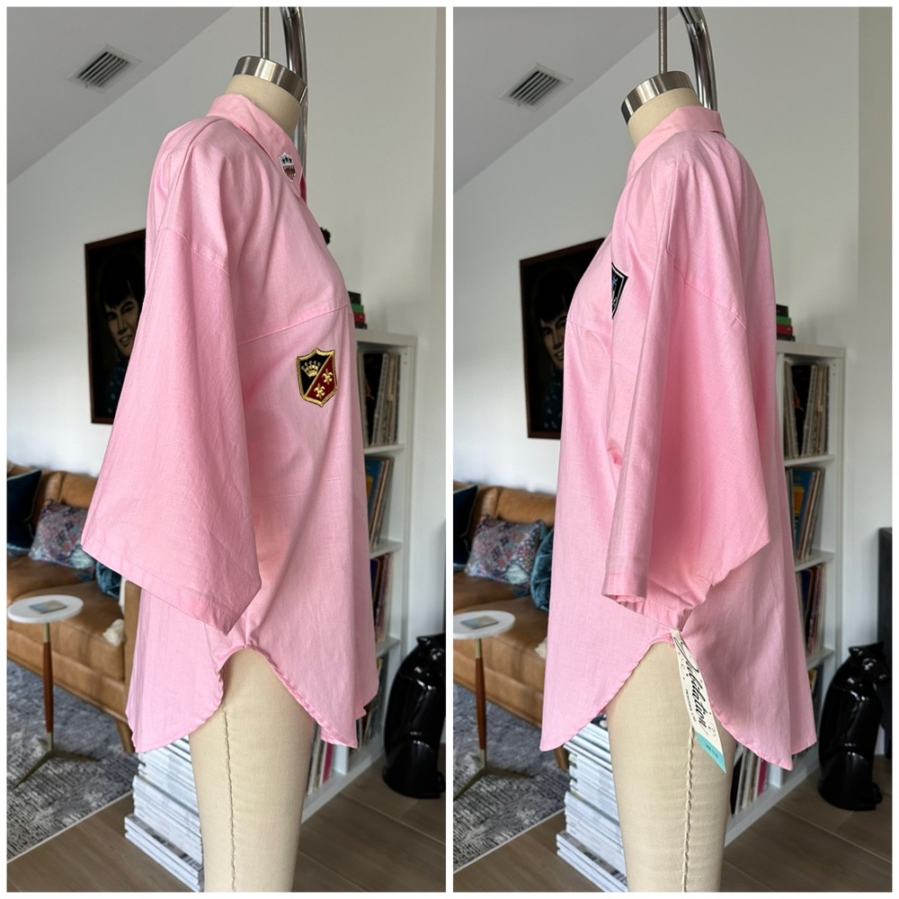 NWT’s Vintage 80’s Bubblegum Pink Button-Up Shirt with Patches - Picture 4 of 16
